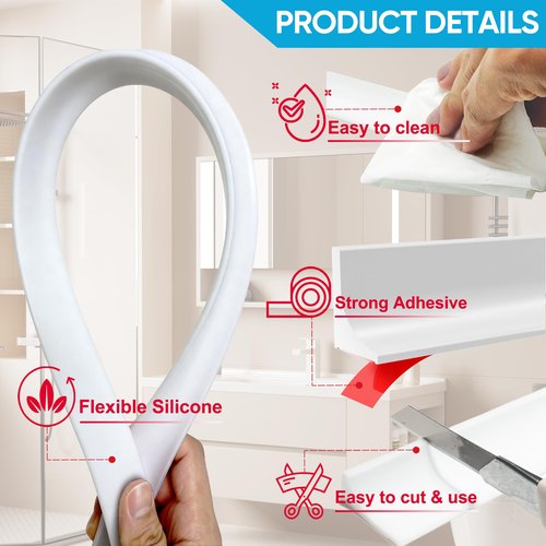 Zehiels 39" Shower Threshold Water Dam Silicone Shower Water Guard Collapsible Shower Door Bottom Seal Shower Splash Guard for Wet and Dry Separation
