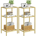 Draelibor Side Tables Set of 2, Tempered Glass End Table with Metal Frame, 3-Tier Small Nightstands with Storage Shelves,Tall Table Stand for Home Decor, Living Room, Bedroom, Office, Gold（2 Pack）