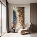 LIUZEYUE 3D Wall Art - Modern Abstract Solid Wood Mosaic Panel in Blue, White & Orange | 23.6x47.2 Inches