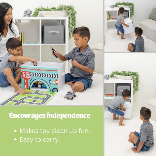 EMBRACE PLAY Toy storage box with car rug play mat - Toy box for boys and girls - 2 in 1 collapsible toy car storage- toyboxes for children - toy boxes for kids (WHITE)