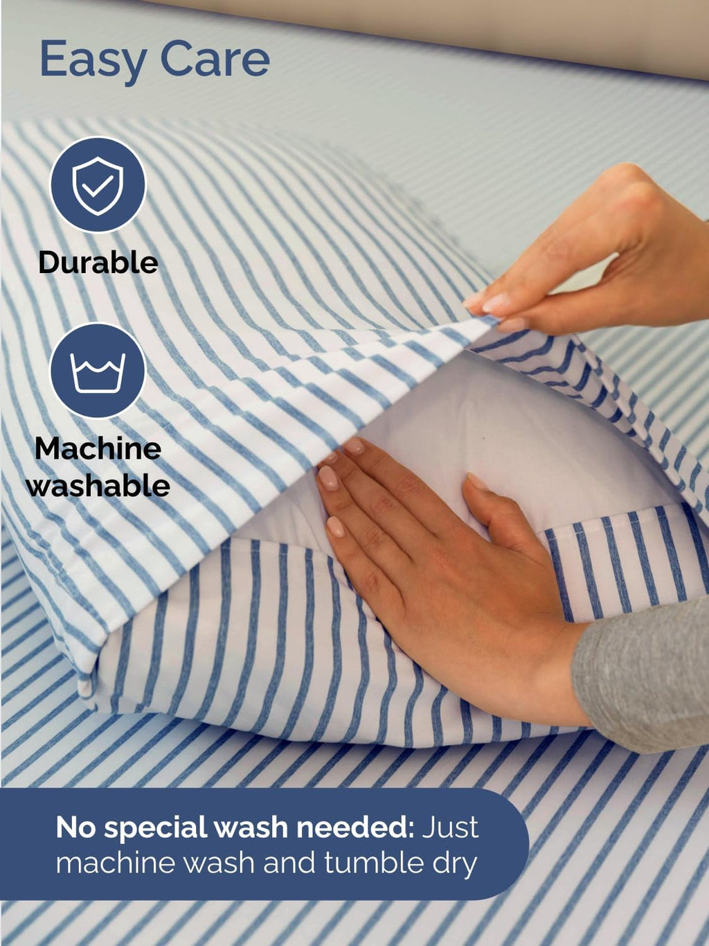 Skiennix Extra Deep Twin Sheet Set | 4-Piece Breathable Cooling Bedding - Soft, Wrinkle-Free Blue Stripes