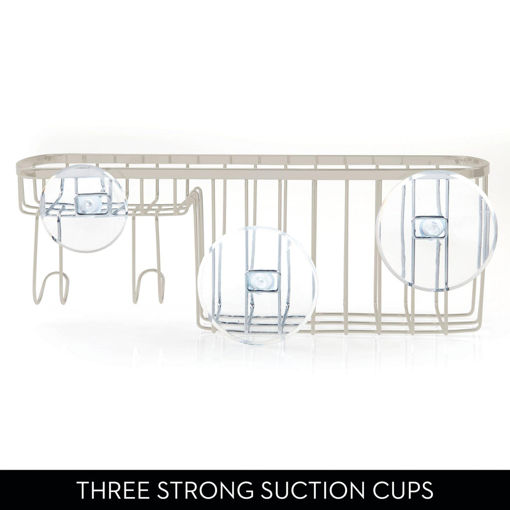 iDesign Suction Shower Basket with Soap Dish and Hooks– Gia Collection - Satin