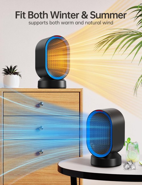 TABYIK Space Heater Electric Space Heaters for Indoor Use Small Portable Heater 45° Oscillating Personal Heater for Bedroom Home Office (Black)