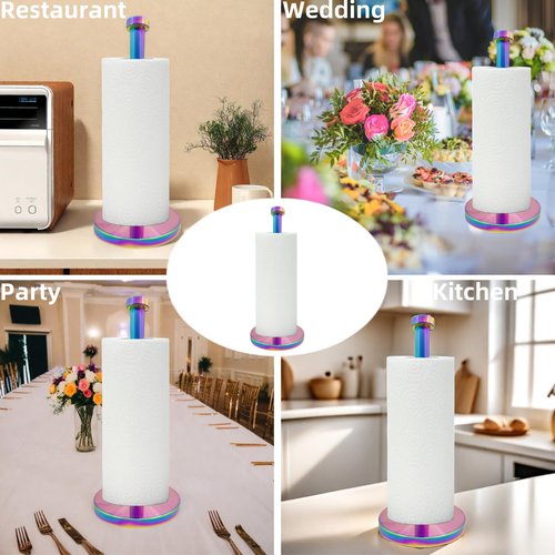 Keiwhsly Stainless Steel Paper Towel Holder Countertop, Rainbow Kitchen Roll Holder Stand with Weighted Base Removable Top for a Variety of Paper Towels