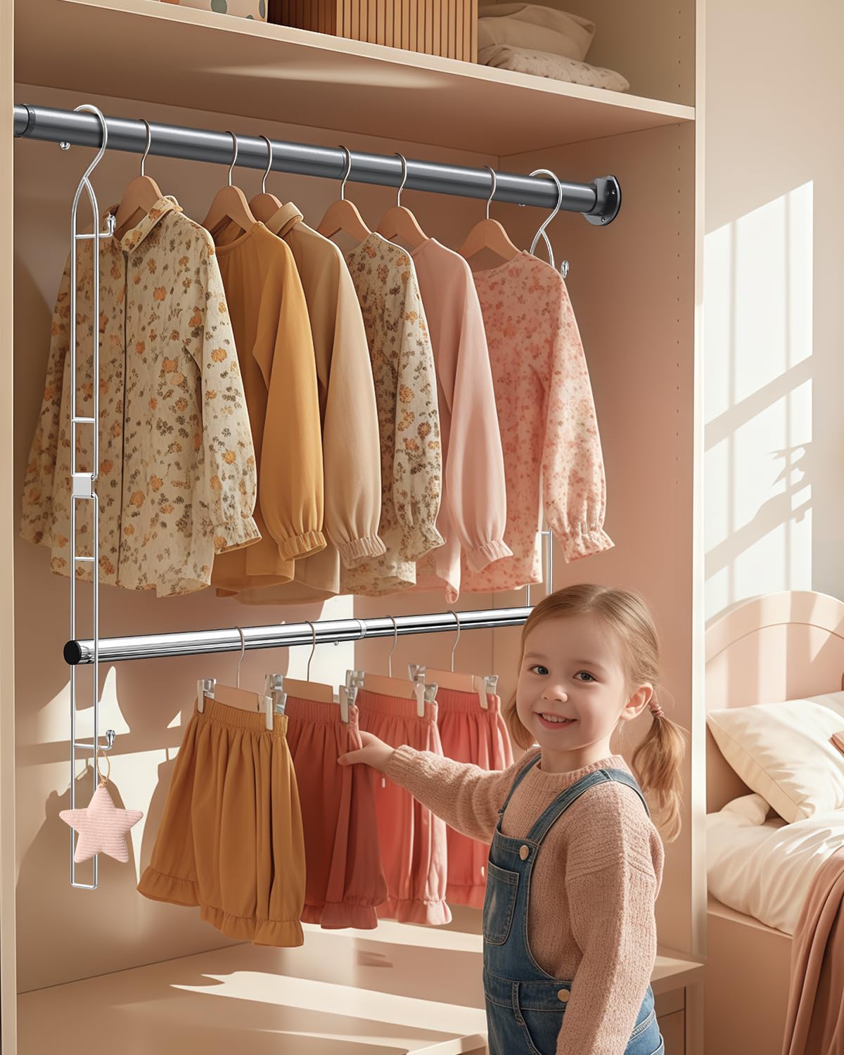 Supforce Hanging Closet Rod Stainless Steel, 2 Pack Adjustable Height & Width Closet Rod Extender, Space-Saving Closet Hanging Storage Organizer，Load up to 88LB
