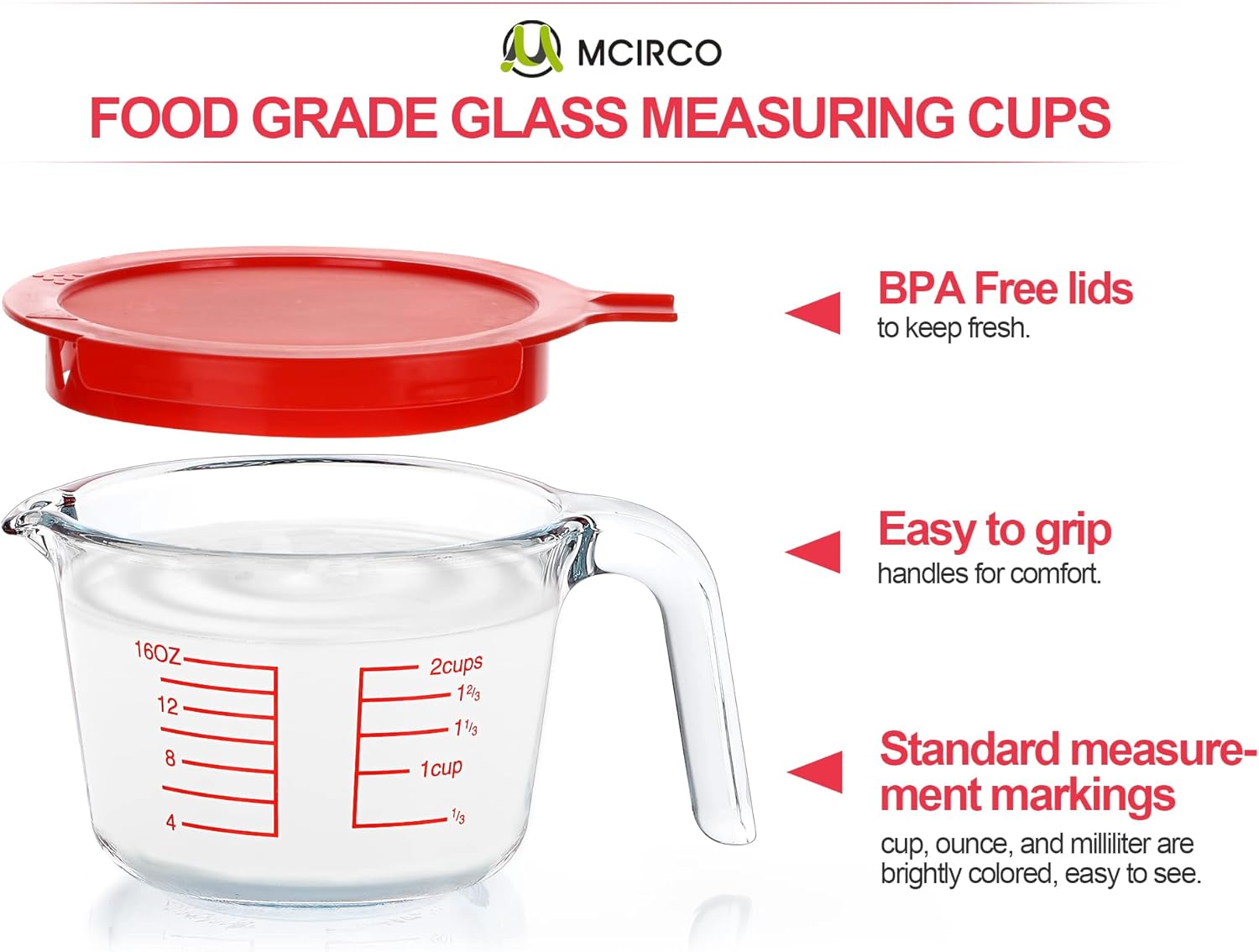 Skiennix 8-Piece Deep Glass Baking Dish Set - Includes Lids & 6 Measuring Cups for Kitchen Cooking