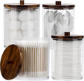 Tbestmax Qtip Holder Dispenser - 4 Pack Clear Plastic Apothecary Jars with Brown Wood Lids | 12oz & 10oz
