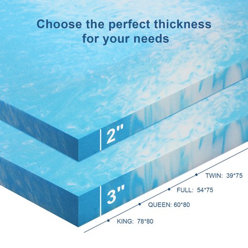 Bynex 2 Inch Gel Memory Foam Mattress Topper, Queen Size Cooling Bed Topper for Back Pain & Pressure Relief