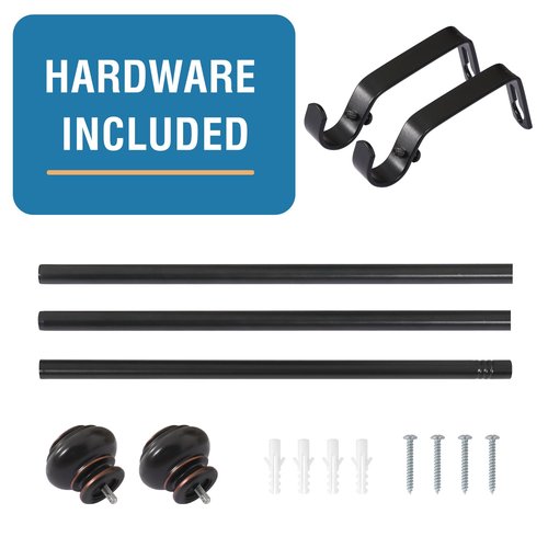 H.VERSAILTEX Curtain Rods for Windows 16.2 to 43.8 Inches 3/4 inch Diameter Adjustable Decorative Telescoping Curtain Rod with Brackets Heavy Duty Splicing Window Rods with Classic Finials, Black