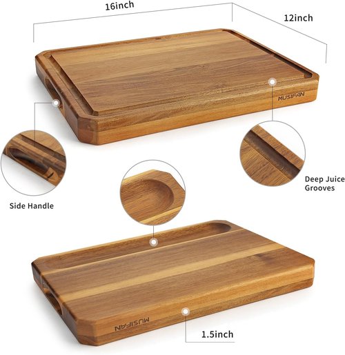 Acacia Wood Cutting Board - Extra Large Kitchen Chopping Board with Handles & Juice Groove