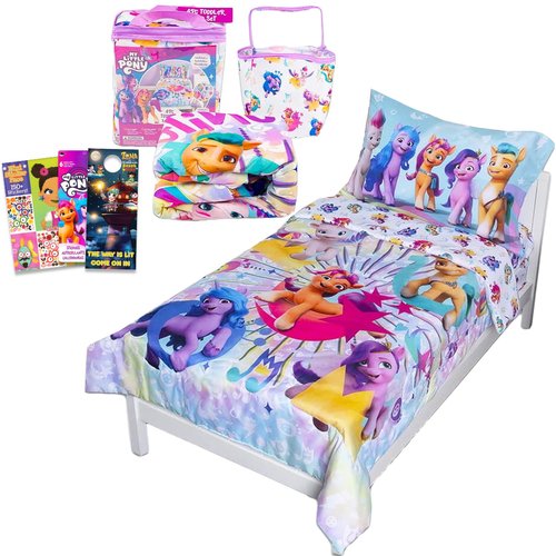 My Little Pony Sheet Set - My Little Pony Bedding Bundle for Toddler Beds Includes 1 Flat Sheet, 1 Fitted Sheet, 1 Pillow Cases, 1 Quilted Bedspread, More | MLP Bedding