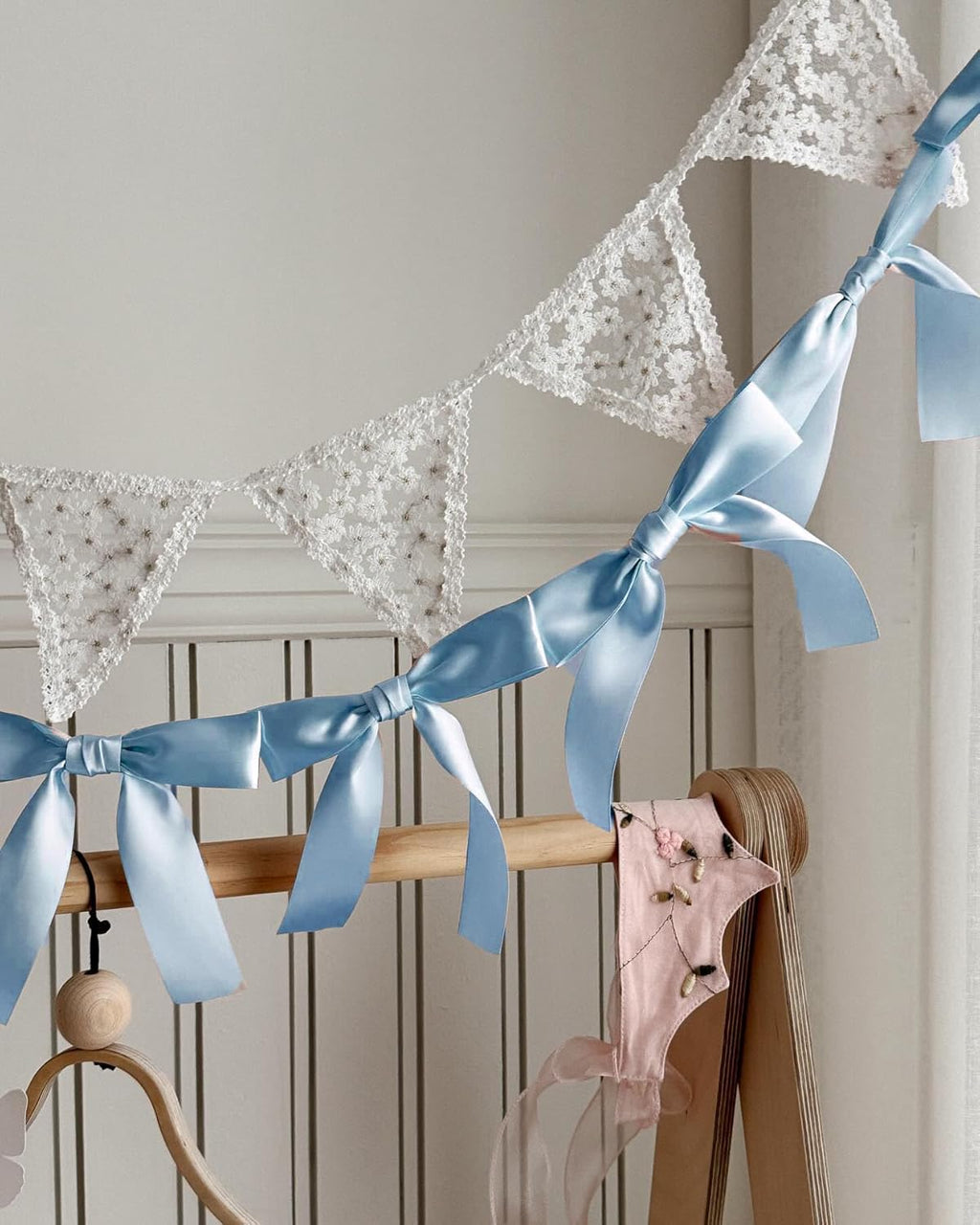 Skiennix Pre-Assembled Blue Bow Garland - 6ft Ready-to-Hang Party Decorations for Baby Showers & Birthdays