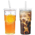 2PCS Glass Cups with Lids and Glass Straws, 20OZ Iced Coffee Cups, Home Essential and Coffee Bar Accessories Borosilicate Glass Tumblers with Lid and Straw for Beer, Cocktail, Tea and Latte, Clear