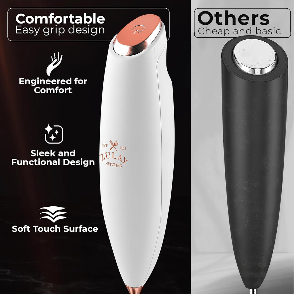 Zulay Kitchen Tornado Triple Whisk Milk Frother - Handheld Foam Maker for Coffee & Lattes - Gold Rose with 4 Duracell Batteries