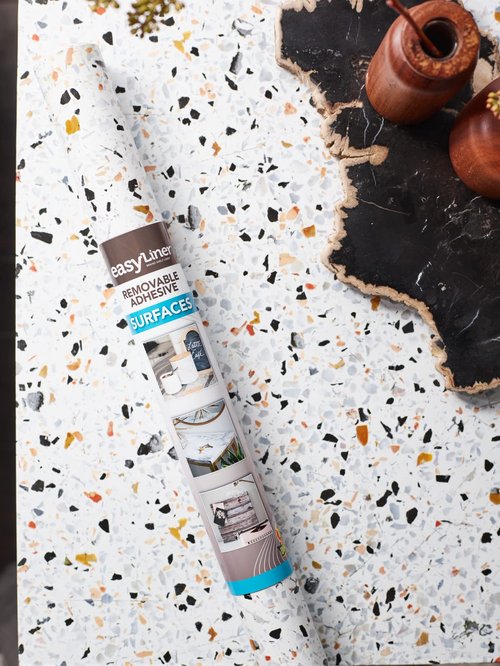 EasyLiner Adhesive Shelf Liner for Cabinets & Cupboards - Easy to Install & Cut to Fit - Self-Adhesive Shelf Paper - Peel and Stick Shelf Liner - Easy to Clean & Removable - 90 Total Feet - Terrazzo