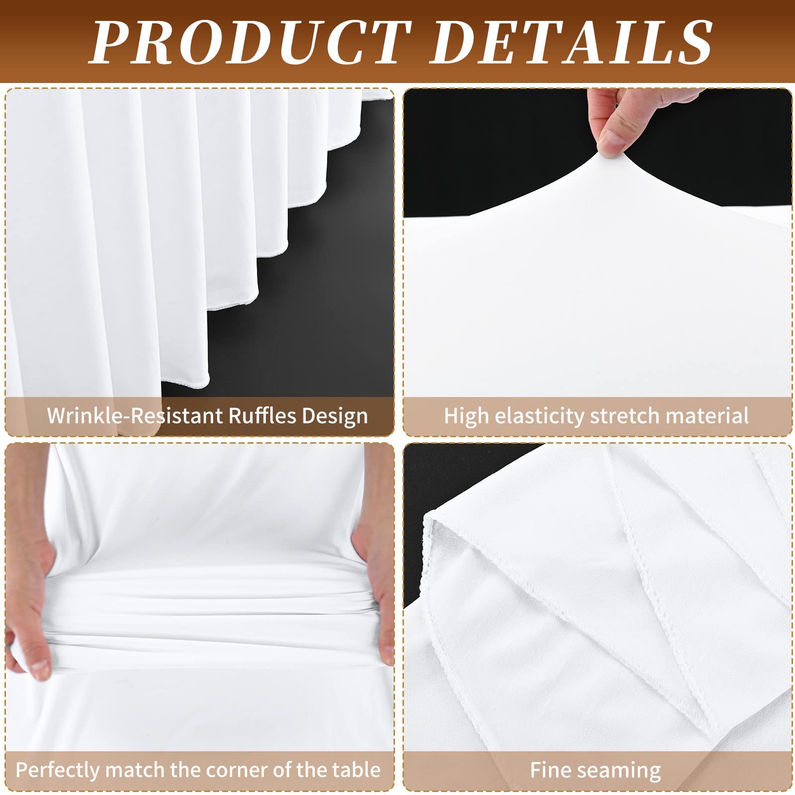 Fani 4 Pack Spandex Table Skirts for Rectangle Stretch Tablecloth, Wrinkle Resistant Table Covers and Fitted Skirts for Trade Show, Banquet, Restaurant, Party, Events (8ft, White)