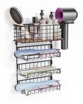3 Tiers Hair Tool Organizer Wall Mounted, Holds 2 Curling Irons Per Shelf Heat-Resistant, Storage Basket for Hair Tools, Adhesive and Screw Mount for Hair Dryer Straightener in Bathroom Cabinet, Black