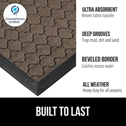 GORILLA GRIP Waterproof All-Season WeatherMAX Doormat - Natural Rubber, Stain & Fade Resistant, 29x17, Latte Quatrefoil