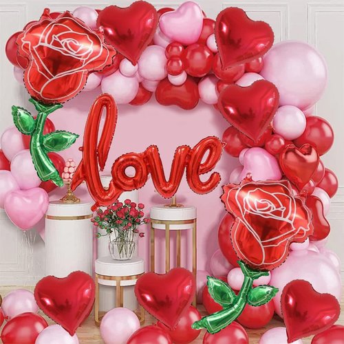 18Inch Red Heart Shaped Balloon 40Inch Red Love Foil Balloon 36Inch Rose Balloons Valentine Balloons Set for Valentine's Day Proposal Wedding Anniversary Special Night Party Romantic Decoration
