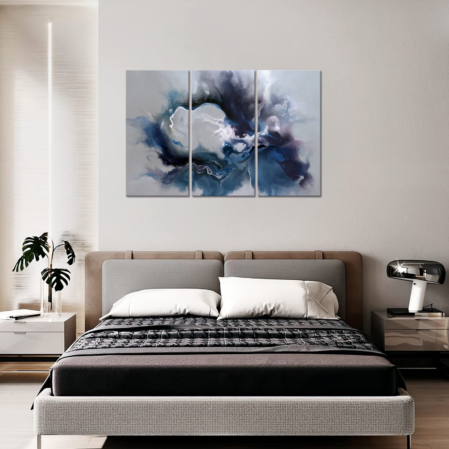 Blue and Grey Wall Art-Abstract Picture 3 Piece Canvas Print Wall Painting Modern Artwork Canvas Wall Art for Living Room Home Office Décor