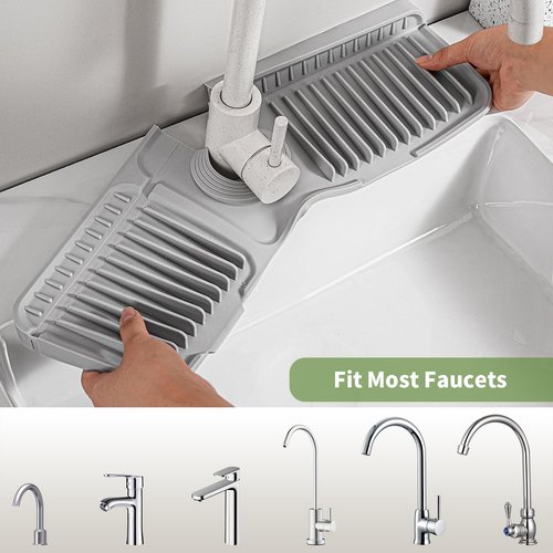 SOCORIA Faucet Mat for Kitchen Sink, 2025 New Silicone Sink Splash Guard, 7°Slope Fast Self-draining, Fast Drying Tidy Faucet Mat Splash Guard