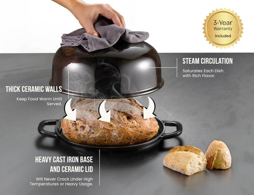 Kook Enameled Cast Iron Bread Oven - Versatile Baking & Roasting Pan with Ceramic Lid | Black