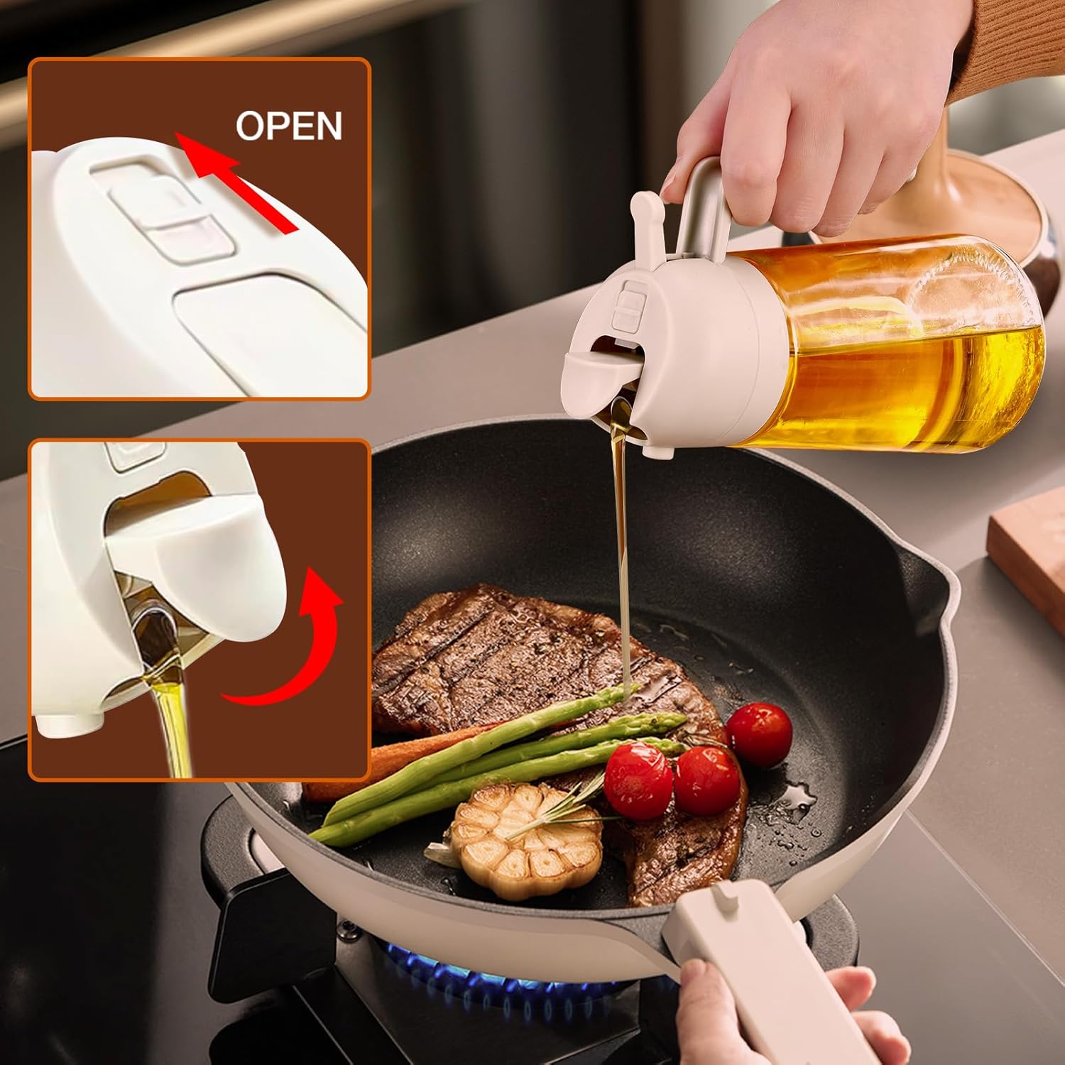 YARRAMATE Glass Olive Oil Sprayer - 16oz Food Grade Premium Dispenser for Cooking & BBQ (Creamy White)