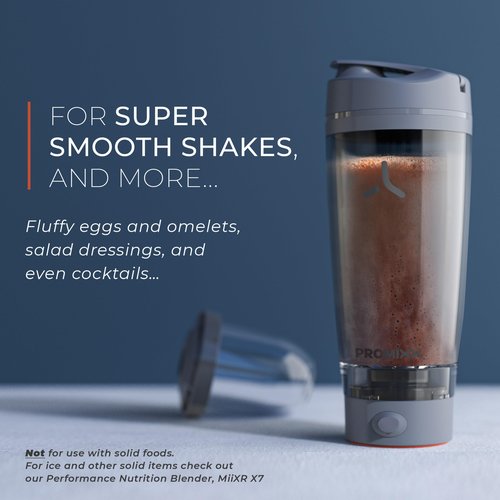 Promixx PRO Shaker Bottle New Edition – Rechargeable, Powerful for Smooth Protein Shakes – includes Supplement Storage, BPA Free, 20oz Cup, Graphite Gray