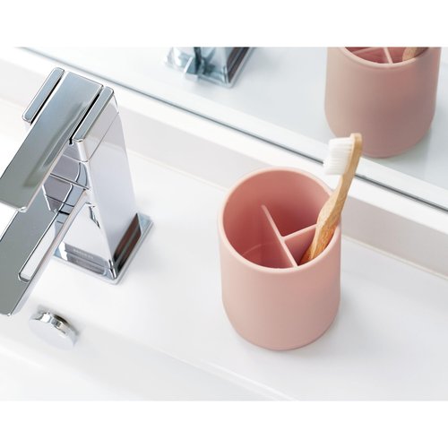 iDesign Toothbrush Holder with 3 Divided Sections for Bathroom or Vanity - Set of 2 - Blush