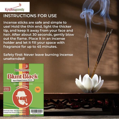 Krishnascents Blunt Black Hand-Dipped Incense Sticks | Premium 144 Packs - 12 Variety Scents, 11" Long | Aromatherapy with Long Burn Time (12 Pack, 144 Total Sticks) I Free Wooden Stick Holder