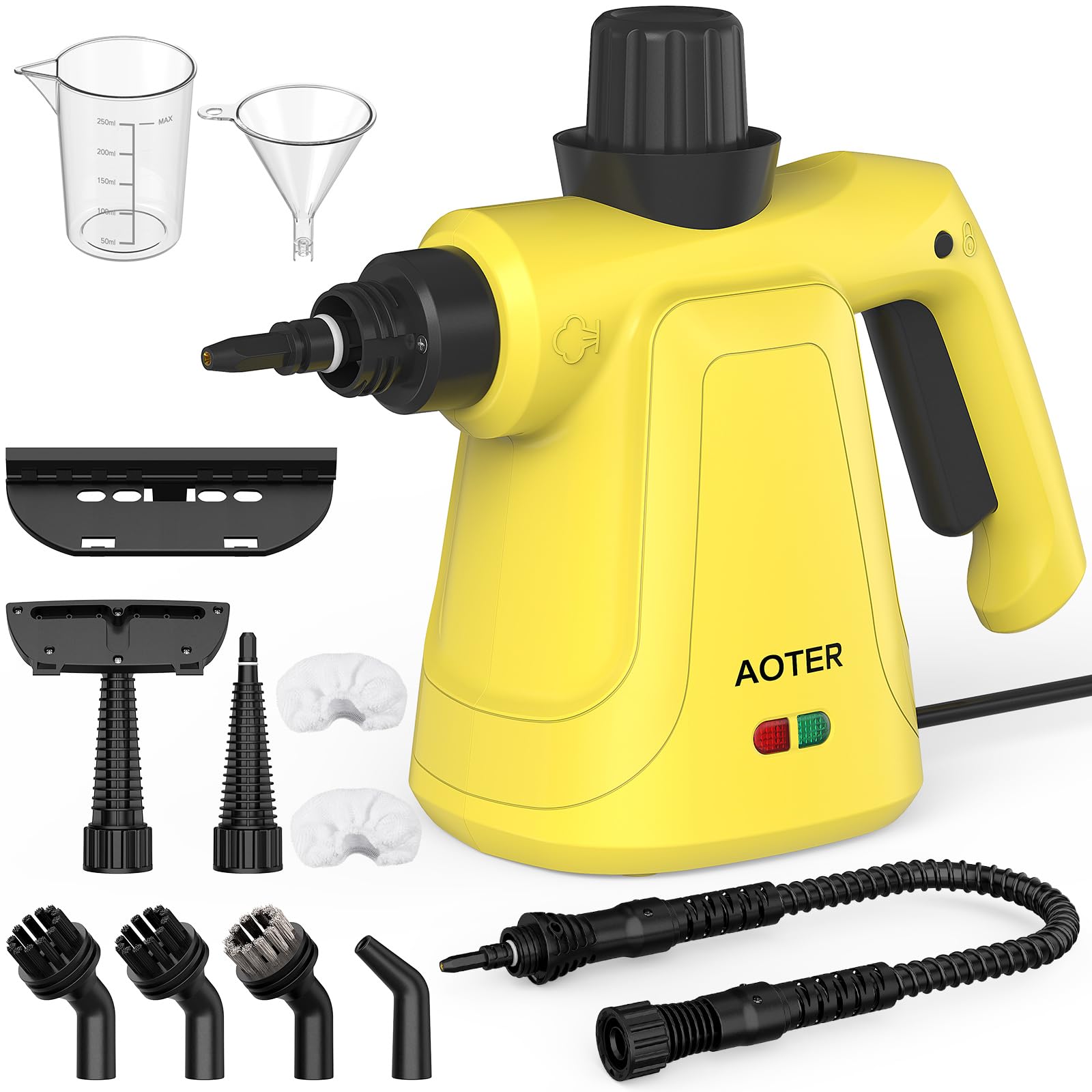 AOTER Pressurized Handheld Steam Cleaner, Portable Multi-Surface Cleaner for Home, Multipurpose Steam Cleaner for Tile, Grout, Windows, Bathroom, with 12pcs Accessories (Yellow)