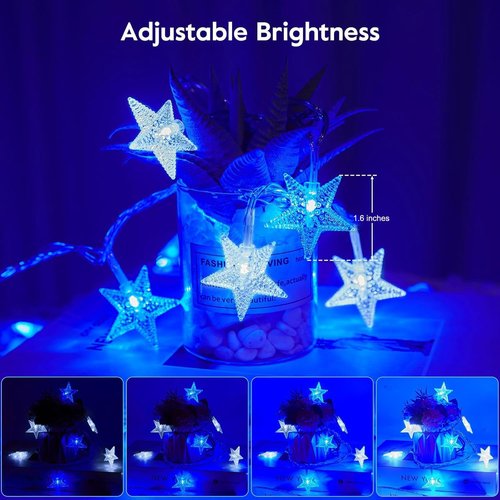 Minetom Star String Lights - 33 ft 100 LED Blue & White Fairy Lights with Remote & Timer | Waterproof for Indoor/Outdoor Use