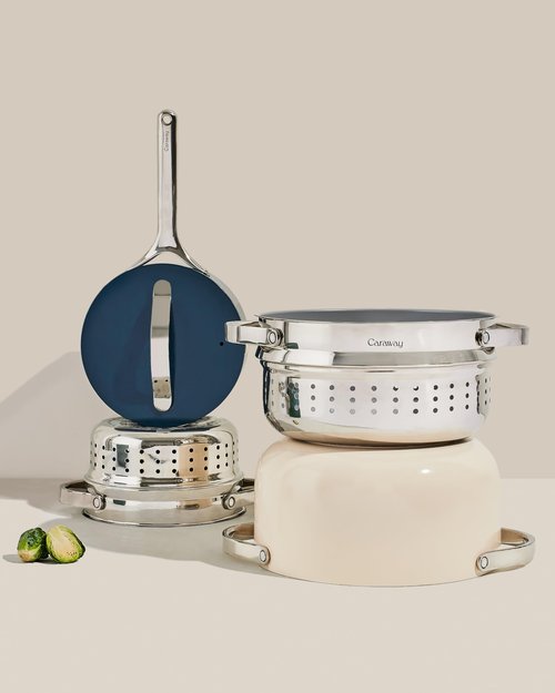Caraway Steamer - Stainless Steel Steamer with Handles - Non Stick, Non Toxic Coating - Steam Veggies, Seafood, and More - Compatible With Our Dutch Oven or Sauce Pan - Large