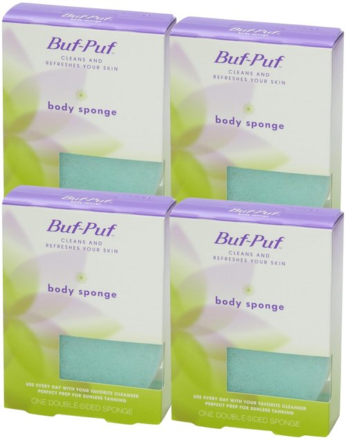 Buf-Puf Body Sponge, Bath Sponge, Dermatologist Developed, Cleanses Skin of Dirt, and Excess Oil, Reusable, Exfoliating, 4 Count