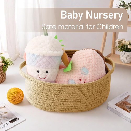JMvicyroam Woven Basket - Small Rope Storage Bin with Handles for Organizing Shelves & Closets