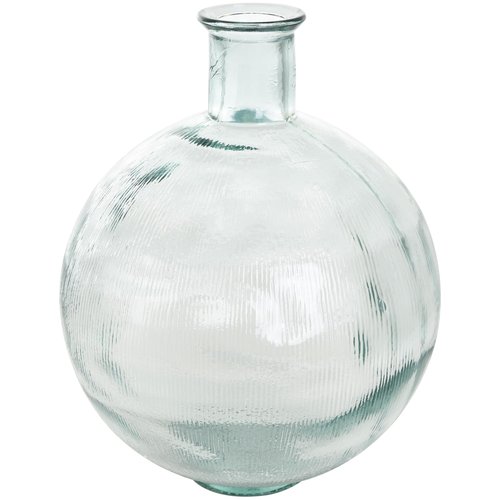 Deco 79 Recycled Glass Handmade Decorative Vase Ribbed Spanish Bottle Centerpiece Vase, Flower Vase for Home Decoration 13" x 13" x 17", Clear