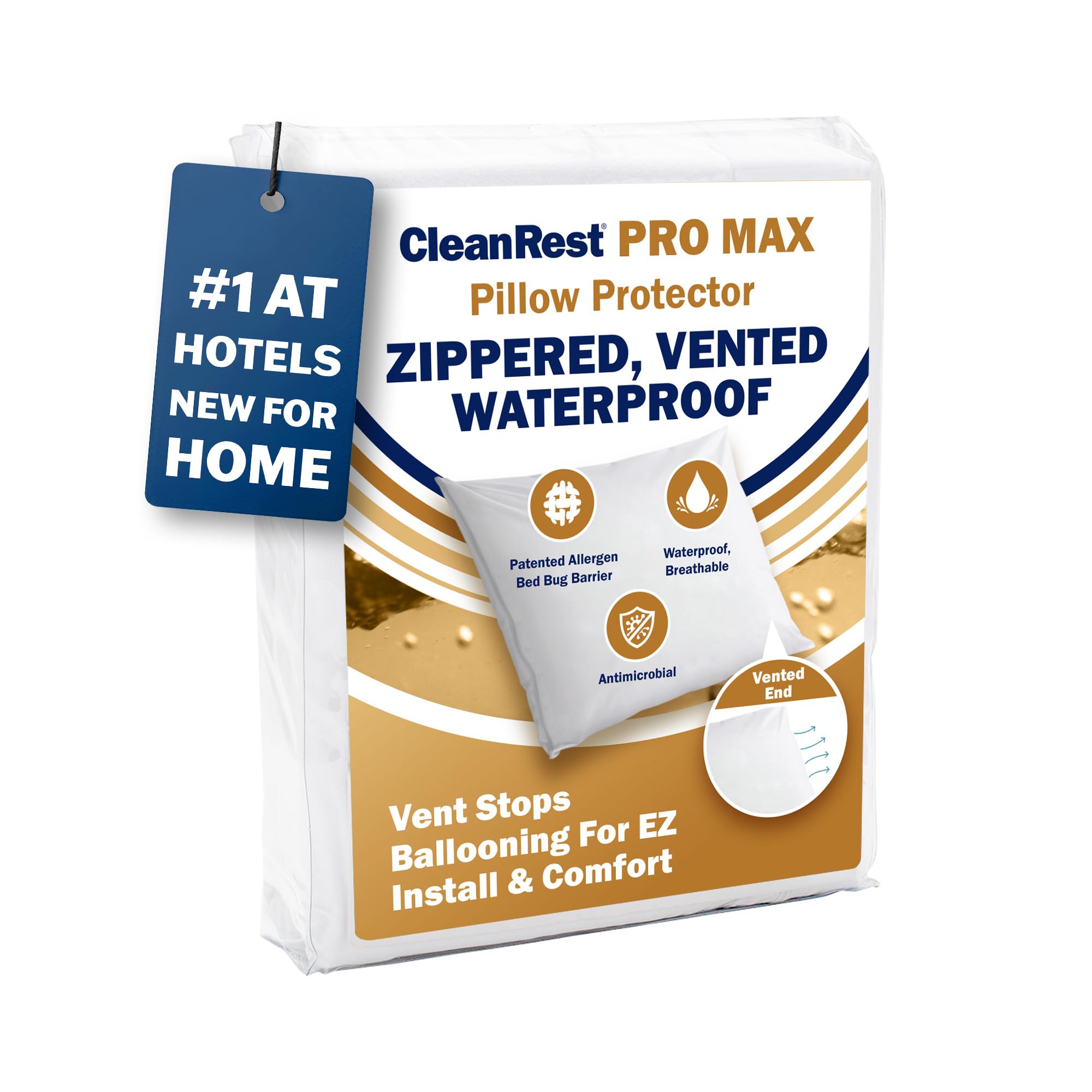 CleanRest PRO Max Waterproof Pillow Protector, Standard Size - Zippered (1-Pack), Dust Mite Allergen & Bed Bug Proof, Anti-Microbial Treated, Highly Breathable & Vented for Cool Soft Sleep