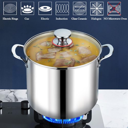 P&P CHEF 12 Quart Stainless Steel Stock Pot with Lid, Large Stockpot for Cooking Pasta Soup, Cookware for Induction Gas Electric Stoves, Visible Lid & Measuring Markings, Dishwasher Safe