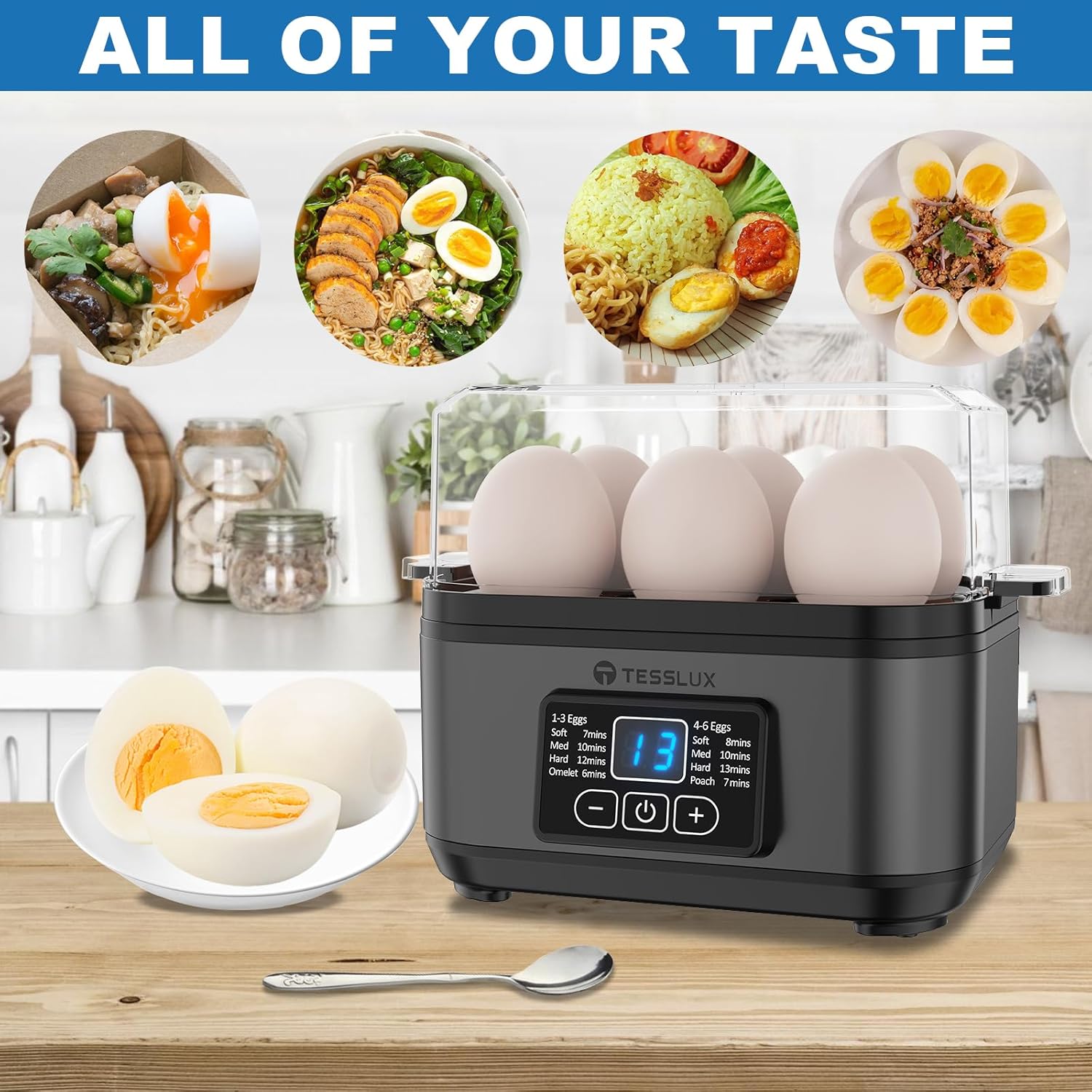 Tesslux Electric Egg Cooker - 6 Egg Capacity for Hard Boiled, Poached, Scrambled Eggs | Auto Shut Off (Gray)