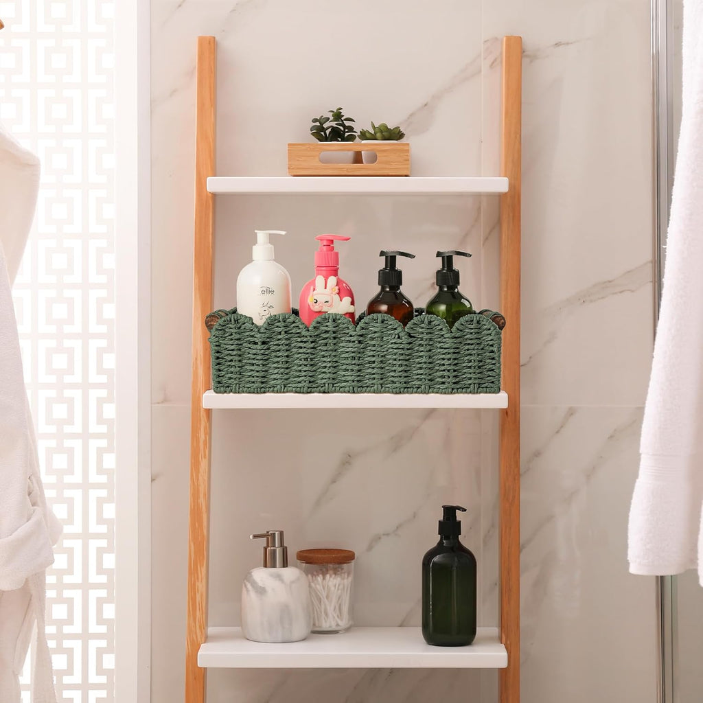 Skiennix Toilet Paper Storage Basket - Stylish Wicker Organizer for Bathroom & Kitchen - Green
