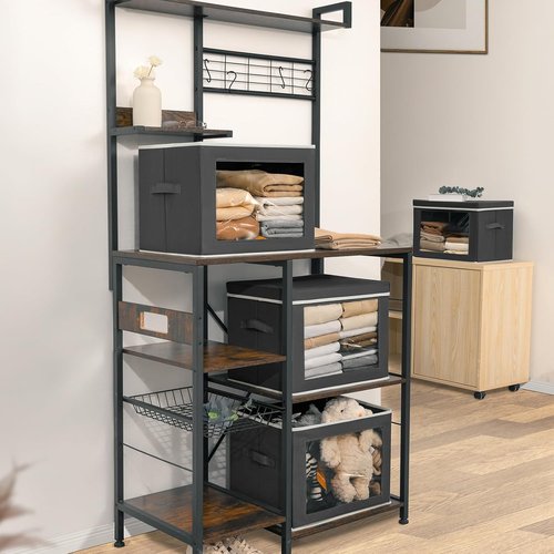 Homsorout Stackable Storage Bins - Large Fabric Closet Organizers with Lids, 5-Pack, Dark Grey
