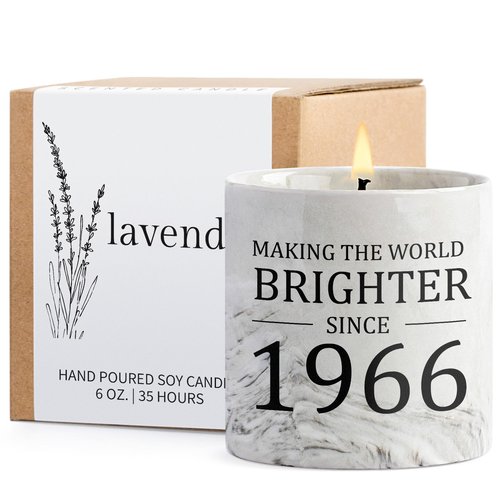 60th Birthday Gifts for Women - 1966 Birthday Gifts for Women Men, 60 Year Old Bday Gift for Her Female, 6oz Sixty Lavender Decor Ceramics Candle