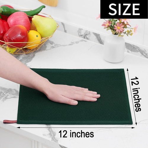 Homaxy Kitchen Dish Cloths - Ultra Soft 100% Cotton Waffle Weave, Quick Drying, 12x12 Inches, 8-Pack, Blackish Green