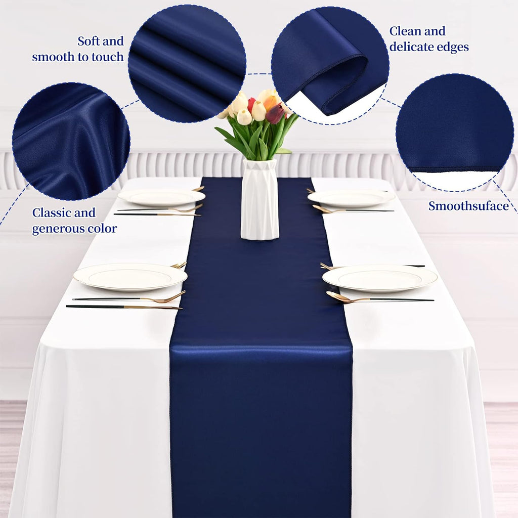 Premium Navy Blue Satin Table Runners by [Brand Name] - 12 Pack, 12 x 108 Inch for Weddings & Events