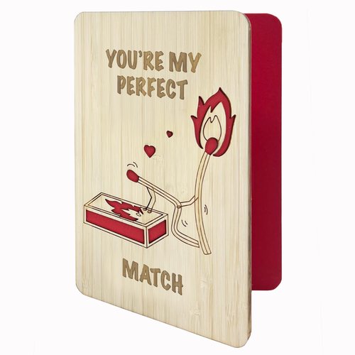 VANSUN Wooden Valentine’s Day Card for Couples, You’re My Perfect Match Wooden Love Card, Engraved Romantic Anniversary Card,Birthday for Boyfriend Girlfriend Husband Wife