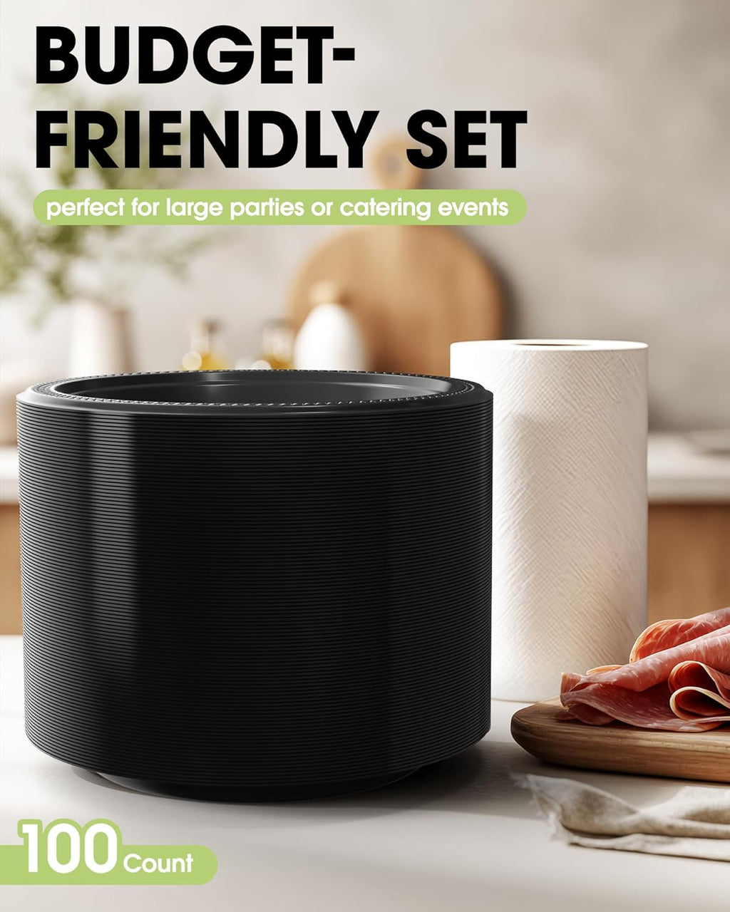 Pureegg 8-Pack White Disposable Tablecloths & 100 Heavy-Duty Black Plates | BPA-Free, Leakproof, 54x108 Inch