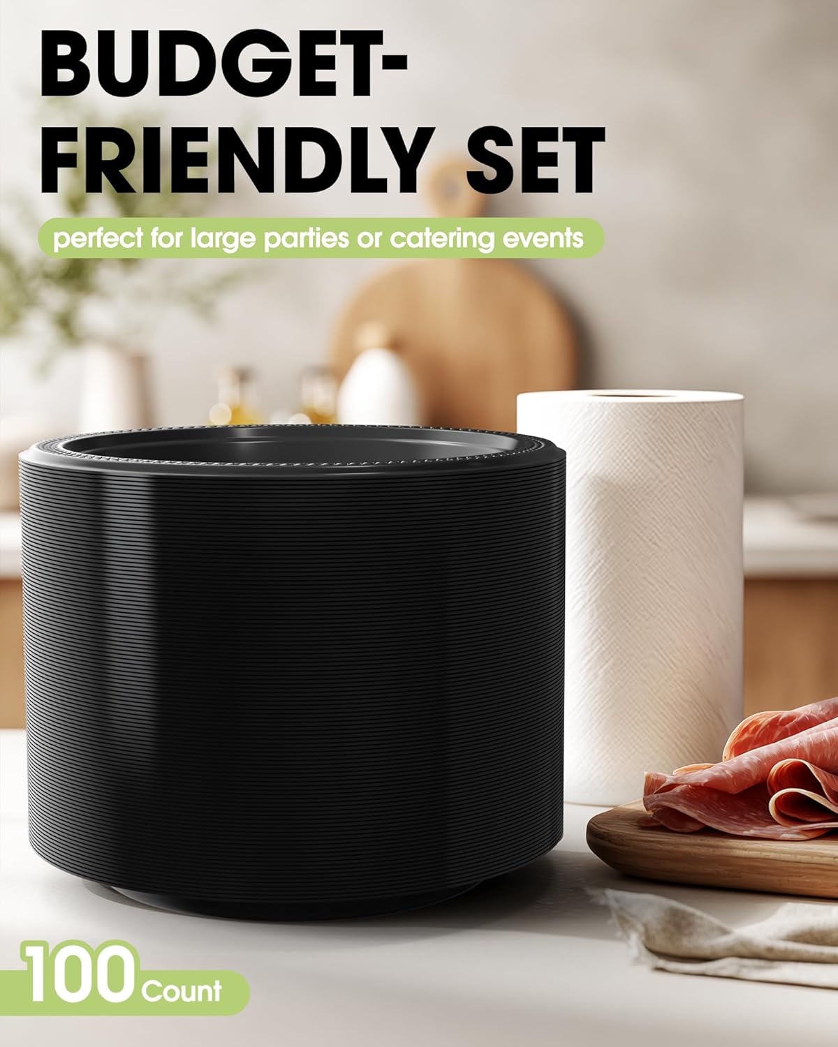 Pureegg 8-Pack White Disposable Tablecloths & 100 Heavy-Duty Black Plates | BPA-Free, Leakproof, 54x108 Inch