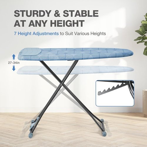 APEXCHASER Ironing Board - Compact Space-Saving Design with Iron Rest - Height Adjustable 13x43 Blue