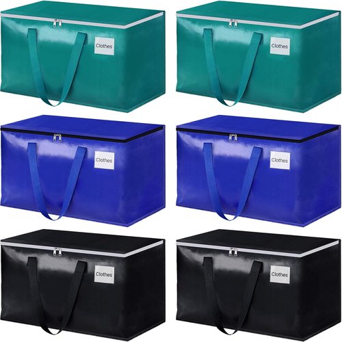 HomeHacks Heavy Duty Moving Boxes - Large Storage Bags with Sturdy Handles | 88L, 6-Pack, Green, Blue, Black