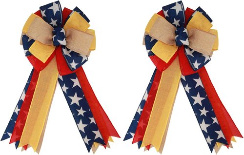 Meseey Patriotic Bow Set - Large Red & Blue Ribbon Bows for 4th of July Wreath Decoration